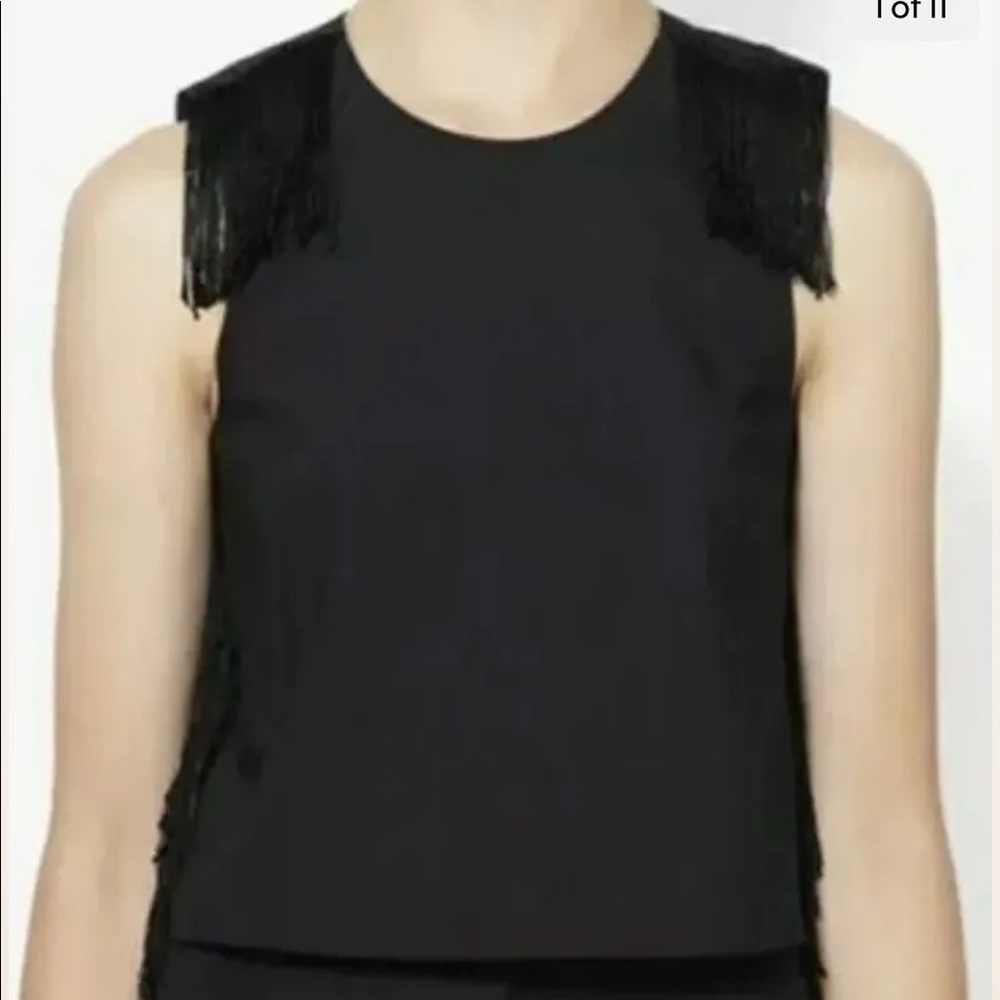 10 Crosby Derek Lam Black Cropped Fringe Blouse Size 10
